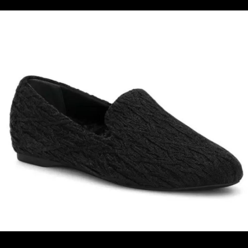 New Without Box Birdies The Starling Black Cable Knit Faux Fur Lined Loafers 7.5